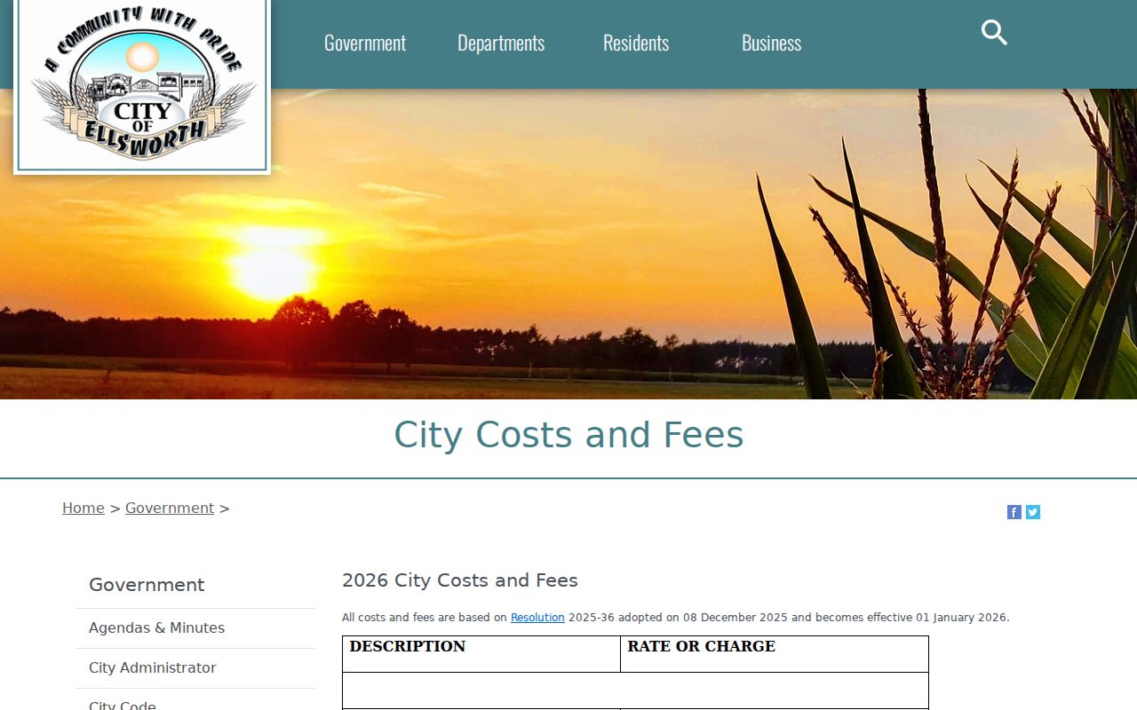 Ellsworth court record city fee schedule