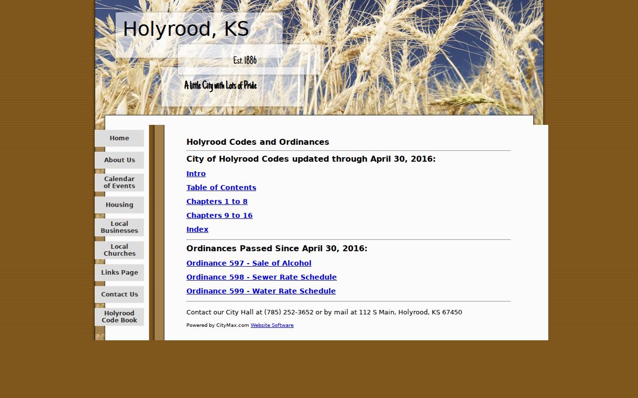 Official Holyrood codebook page with municipal code resources