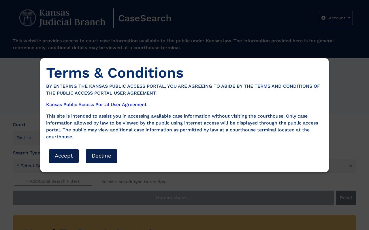 Ellsworth County court docket access through Kansas CaseSearch